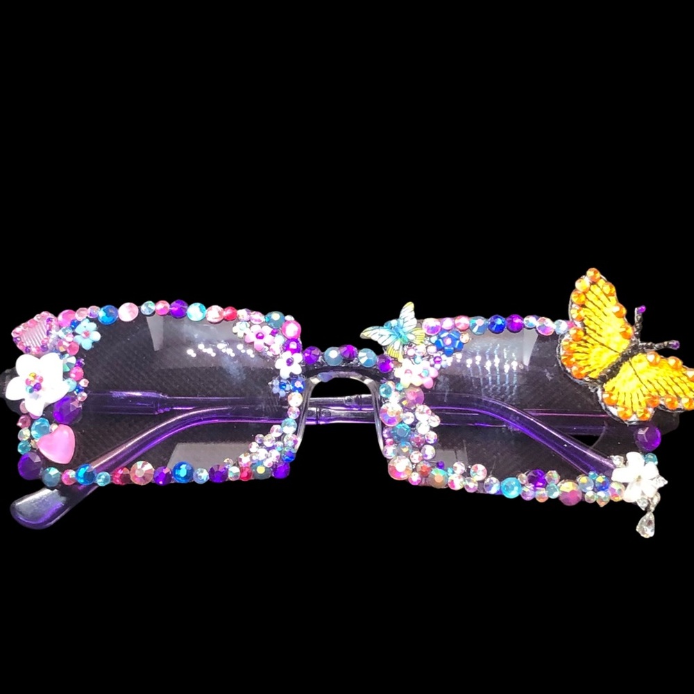 *SOLD* Handcrafted Bling Adult Purple Sunglasses Party Club Festivals NEW - Picture 2 of 7